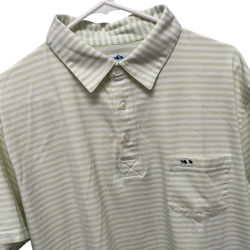 Fish Hippie Mens XL Green White Striped Short Sleeve Pocket Polo Shirt Cotton